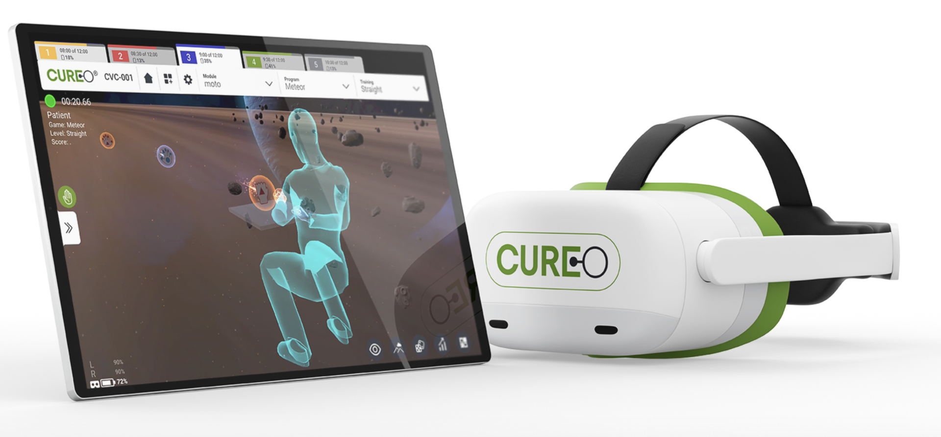 Patient mit VR-Brille in einer CUREO-Therapiesitzung